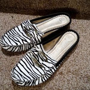 Ashro Zebra print mule flats